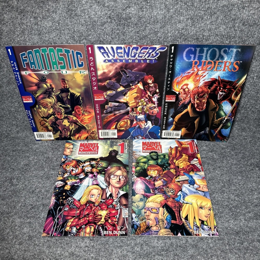 Lot of 5 Marvel Mangaverse Comics, Ghost Rider, Avengers, Fantastic Four‎
